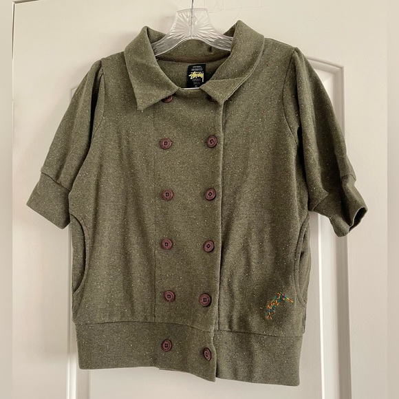 Stussy Tops - STUSSY Women’s Khaki Green Button & Pocketed 100% Cotton Shirt Jacket-Size S